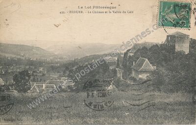 Carte postale ancienne Le Château et la Vallée du Célé — Béduer (Lot)