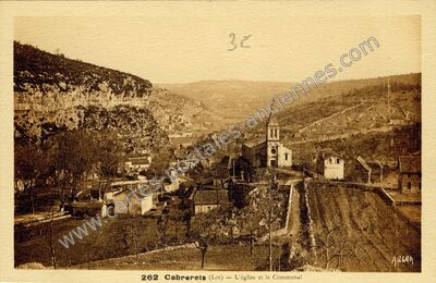 Carte postale ancienne L'église et le Communal — Cabrerets (Lot)