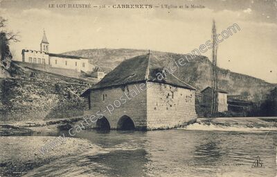 Carte postale ancienne L'Eglise et le Moulin — Cabrerets (Lot)