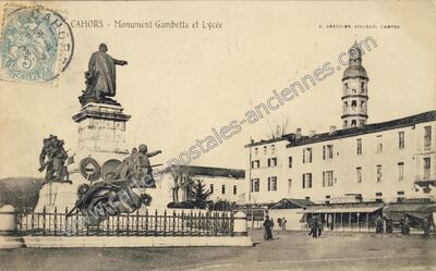 Carte postale ancienne Monument Gambetta et Lycée — Cahors (Lot)
