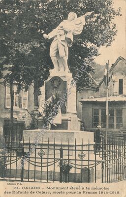 Carte postale ancienne Monument élevé à la mémoire des Enfants de Cajarc, morts pour la France 1914-1918 — Cajarc (Lot)