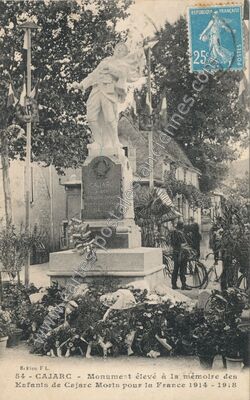 Carte postale ancienne Monument élevé à la mémoire des Enfants de Cajarc Morts pour la France 1914 - 1918 — Cajarc (Lot)