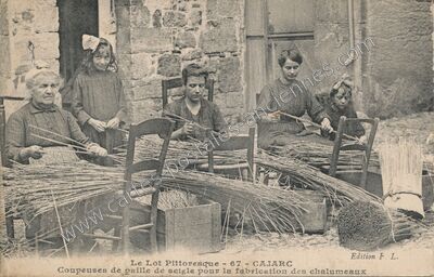 Carte postale ancienne Coupeuses de paille de seigle pour la fabrication des chalumeaux — Cajarc (Lot)