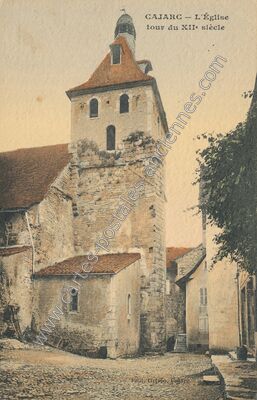 Carte postale ancienne L'Église, tour du XIIe siècle — Cajarc (Lot)