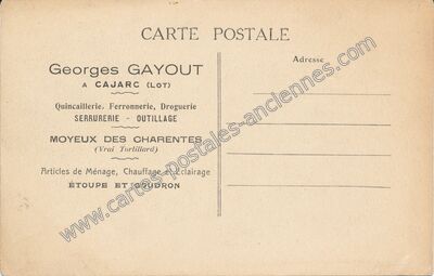 Carte postale ancienne Georges GAYOUT, Quincaillerie, Ferronnerie, Droguerie, Serrurerie — Cajarc (Lot)