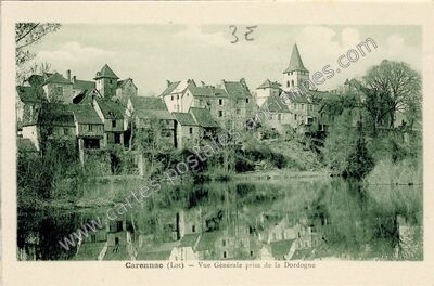 Carte postale ancienne Vue Générale prise de la Dordogne — Carennac (Lot)