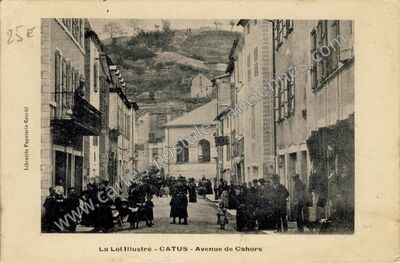 Carte postale ancienne Avenue de Cahors — Catus (Lot)