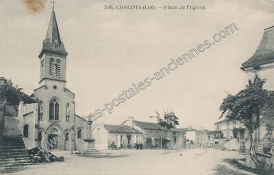 Carte postale ancienne Place de l'Eglise — Concots (Lot)