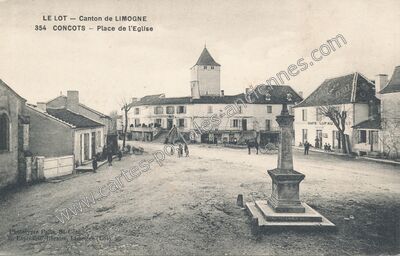 Carte postale ancienne Place de l'Eglise — Concots (Lot)