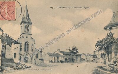 Carte postale ancienne Place de l'Église — Concots (Lot)