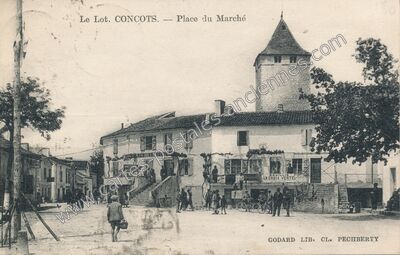 Carte postale ancienne Place du Marché — Concots (Lot)