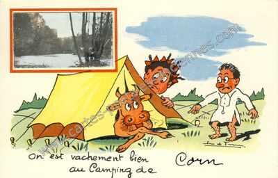 Carte postale ancienne On est vachement bien au Camping — Corn (Lot)