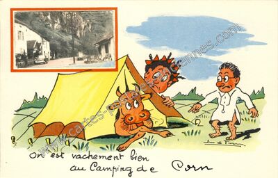 Carte postale ancienne On est vachement bien au Camping — Corn (Lot)