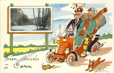 Carte postale ancienne Bien arrivés — Corn (Lot)
