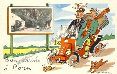 Carte postale ancienne Bien arrivés — Corn (Lot)