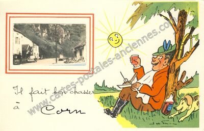 Carte postale ancienne Il fait bon chasser — Corn (Lot)