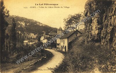 Carte postale ancienne Vallée du Céle et Entrée du Village — Corn (Lot)