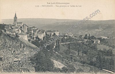 Carte postale ancienne Vue générale et Vallée du Lot — Faycelles (Lot)