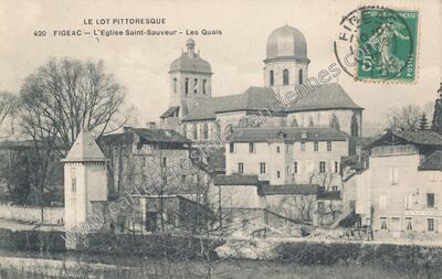 Carte postale ancienne L'Eglise Saint-Sauveur - Les Quais — Figeac (Lot)