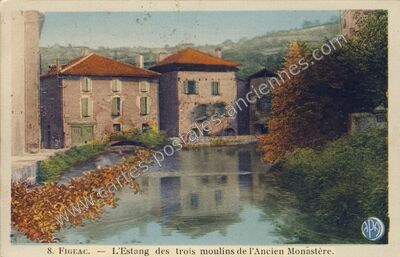 Carte postale ancienne L'Estang des trois moulins de l'Ancien Monastère — Figeac (Lot)