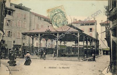 Carte postale ancienne Le Marché — Figeac (Lot)