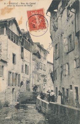 Carte postale ancienne Rue du Canal avec la Maison de Sully — Figeac (Lot)