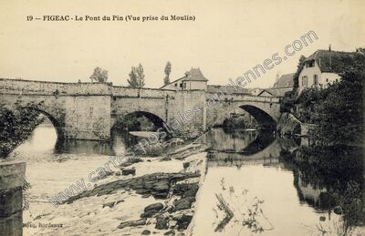 Carte postale ancienne Le Pont du Pin (Vue prise du Moulin) — Figeac (Lot)