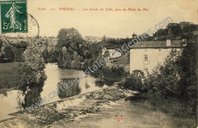 Carte postale ancienne Les bords du Célé, pris du Pont du Pin — Figeac (Lot)