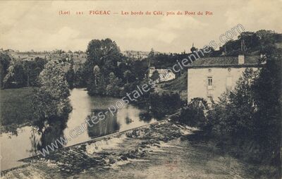 Carte postale ancienne Les bords du Célé, pris du Pont du Pin — Figeac (Lot)