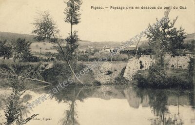 Carte postale ancienne Paysage pris en dessous du pont du Gua — Figeac (Lot)