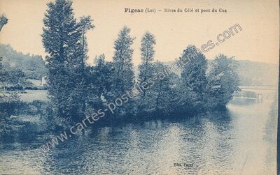 Carte postale ancienne Rives du Célé et pont du Gua — Figeac (Lot)