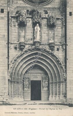 Carte postale ancienne Portail de l'Eglise du Puy — Figeac (Lot)