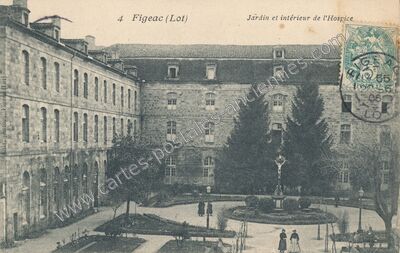 Carte postale ancienne Jardin et intérieur de l'Hospice — Figeac (Lot)