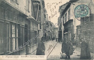 Carte postale ancienne Entrée du Faubourg d'Anjou — Figeac (Lot)