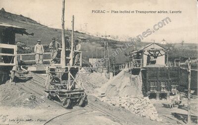 Carte postale ancienne Plan incliné et Transporteur aérien, Laverie — Figeac (Lot)
