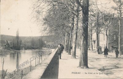 Carte postale ancienne Le Célé et le Quai Legendre — Figeac (Lot)