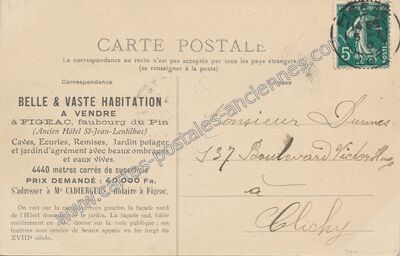 Carte postale ancienne Belle & Vaste Habitation à vendre — Figeac (Lot)