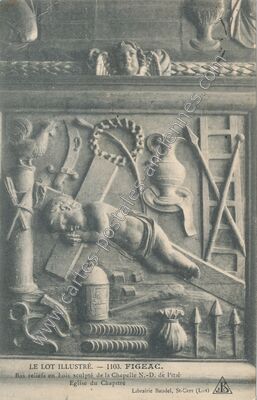 Carte postale ancienne Bas reliefs en bois sculpté de la Chapelle N.-D. de l'Eglise du Chapitre — Figeac (Lot)