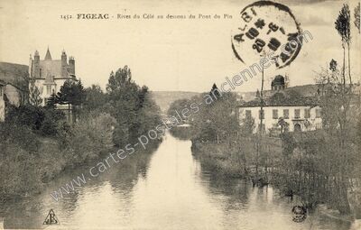 Carte postale ancienne Rives du Célé au dessous du Pont du Pin — Figeac (Lot)