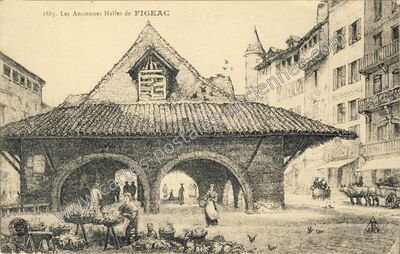 Carte postale ancienne Les Anciennes Halles — Figeac (Lot)