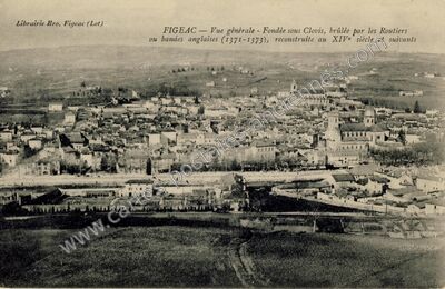 Carte postale ancienne Vue générale - Fondée sous Clovis — Figeac (Lot)