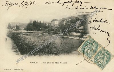 Carte postale ancienne Vue prise du Quai Colomb — Figeac (Lot)