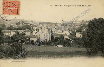 Carte postale ancienne Vue générale prise de la Gare — Figeac (Lot)