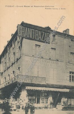 Carte postale ancienne Grand Bazar et Nouvelles Galeries — Figeac (Lot)