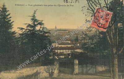 Carte postale ancienne Vue générale vue prise du Chemin de Fer — Figeac (Lot)