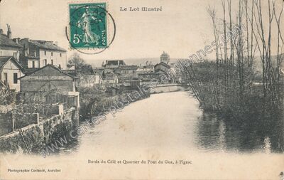 Carte postale ancienne Bords du Célé et Quartier du Pont du Gua — Figeac (Lot)