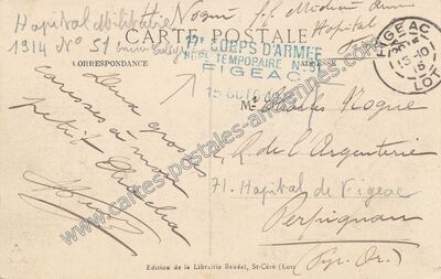 Carte postale ancienne Hôpital d'utilité N° 51 Corps d'Armée — Figeac (Lot)
