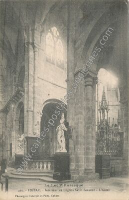 Carte postale ancienne Intérieur de l'Eglise Saint-Sauveur - L'Autel — Figeac (Lot)