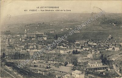 Carte postale ancienne Vue Générale, côté de la Gare — Figeac (Lot)