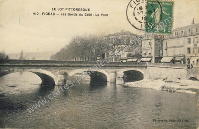 Carte postale ancienne Les Bords du Célé - Le Pont — Figeac (Lot)